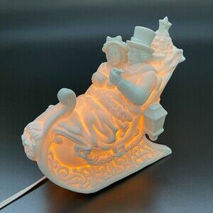 Lighted Cord Sleigh Man Woman Figures Christmas 8 1/4" x 5 1/2" x 7" high